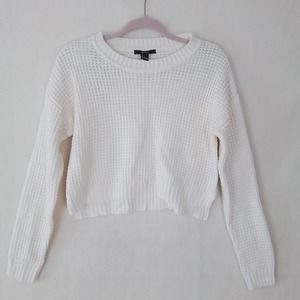 Forever 21 White Cropped Crew Neck Sweater